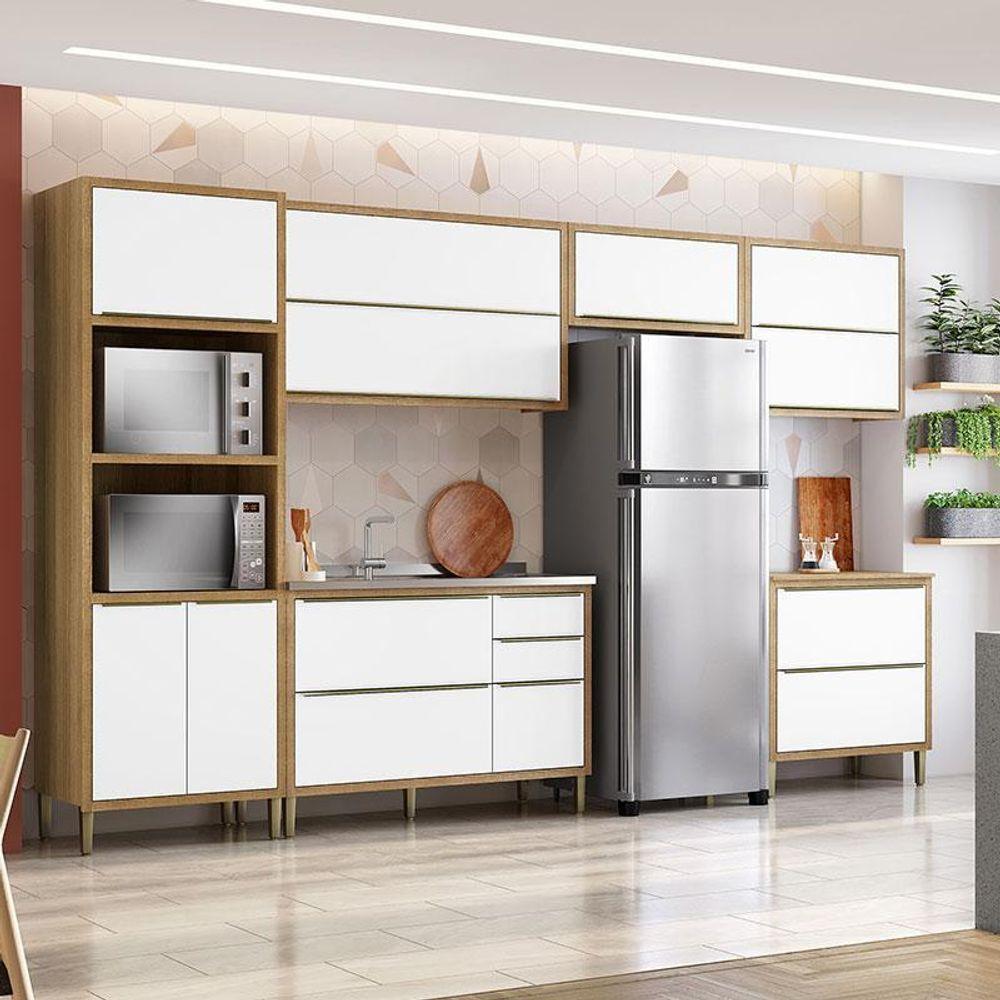 Cozinha Modulada Paola Composição 1 Carvalho Dakar Branco Brilho - Aramóveis - 3
