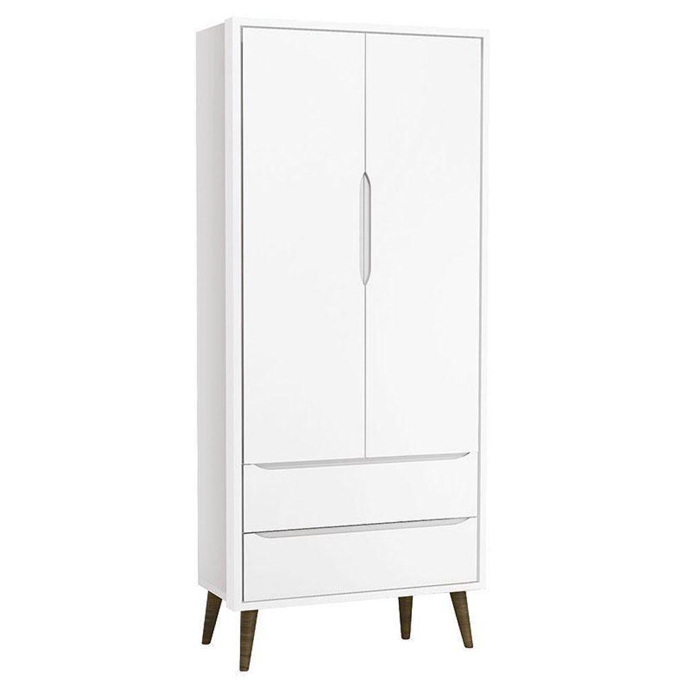 Cômoda Infantil Com Porta E Guarda Roupa 2 Portas Theo Branco Acetinado Com Pés Amadeirado – Reller - 2