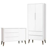 Cômoda Infantil Com Porta E Guarda Roupa 2 Portas Theo Branco Acetinado Com Pés Amadeirado – Reller - 1