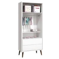 Cômoda Infantil Com Porta E Guarda Roupa 2 Portas Theo Branco Acetinado Com Pés Amadeirado – Reller - 3