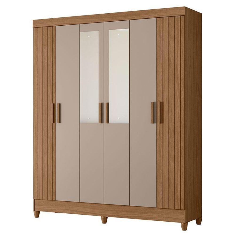 Guarda Roupa Solteiro Uruguai 6 Portas Carvalho Fendi Com Espelho - Moval - 1
