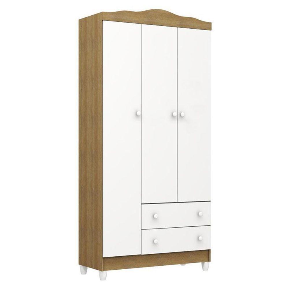 Cômoda Gaveteiro E Guarda Roupa Mel Flat Branco Acetinado Amadeirado - Carolina - 2