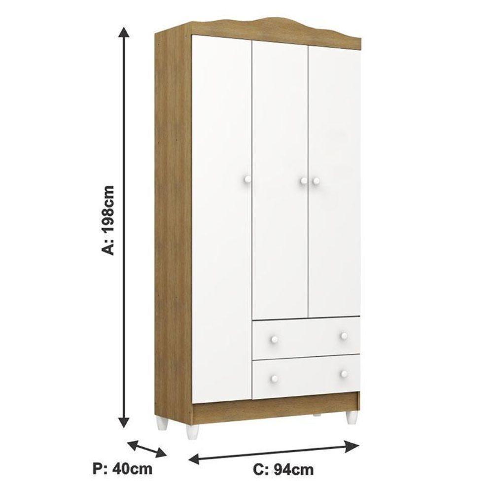 Cômoda Gaveteiro E Guarda Roupa Mel Flat Branco Acetinado Amadeirado - Carolina - 3