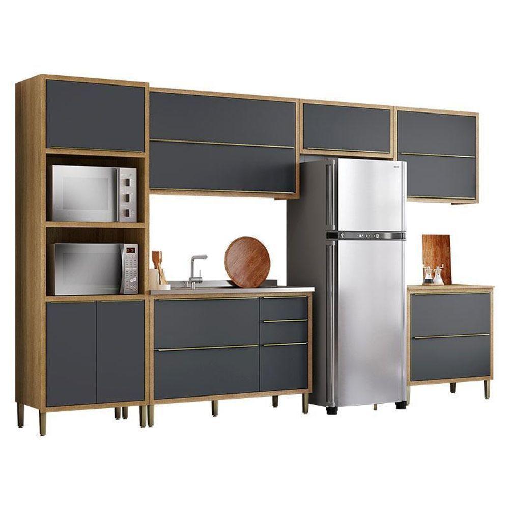 Cozinha Modulada Paola Composição 1 Carvalho Dakar Grafite - Aramóveis - 1