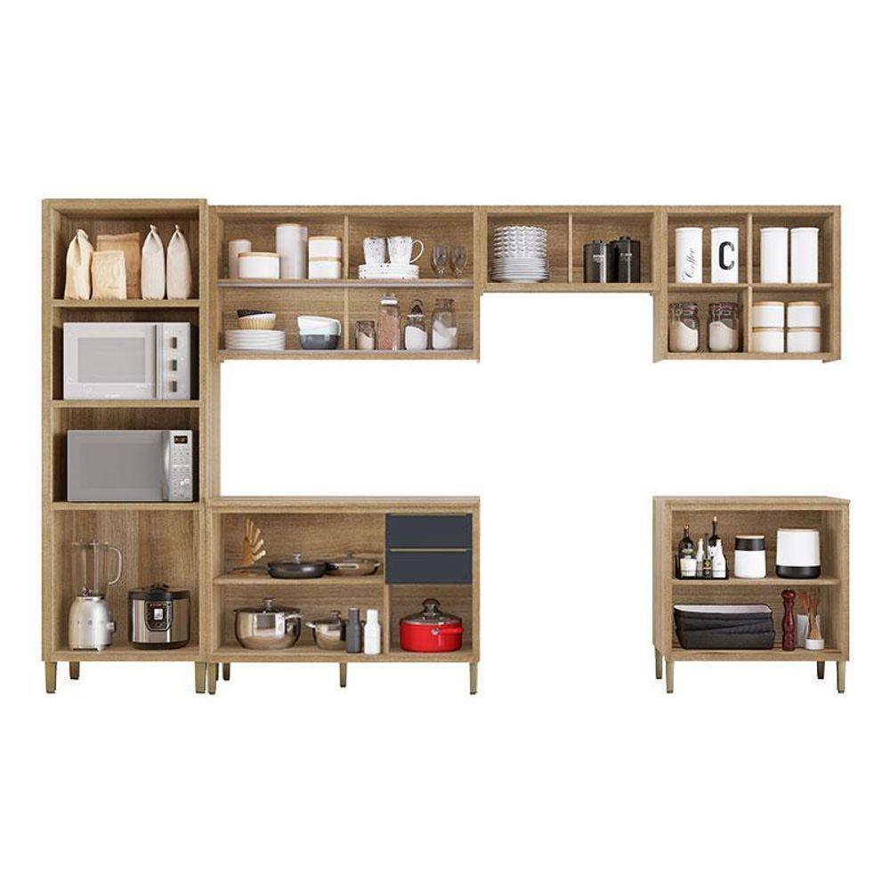 Cozinha Modulada Paola Composição 1 Carvalho Dakar Grafite - Aramóveis - 2