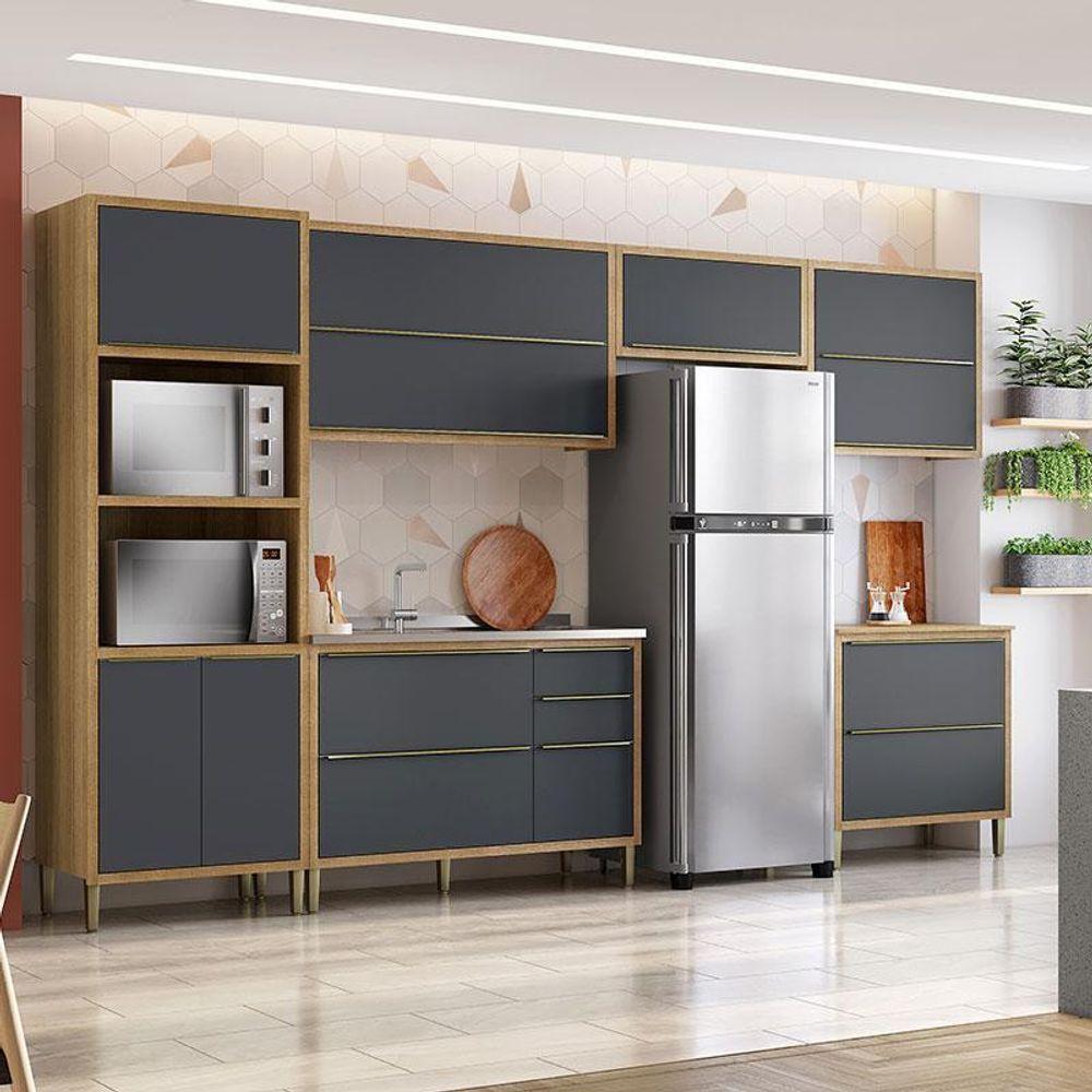 Cozinha Modulada Paola Composição 1 Carvalho Dakar Grafite - Aramóveis - 3