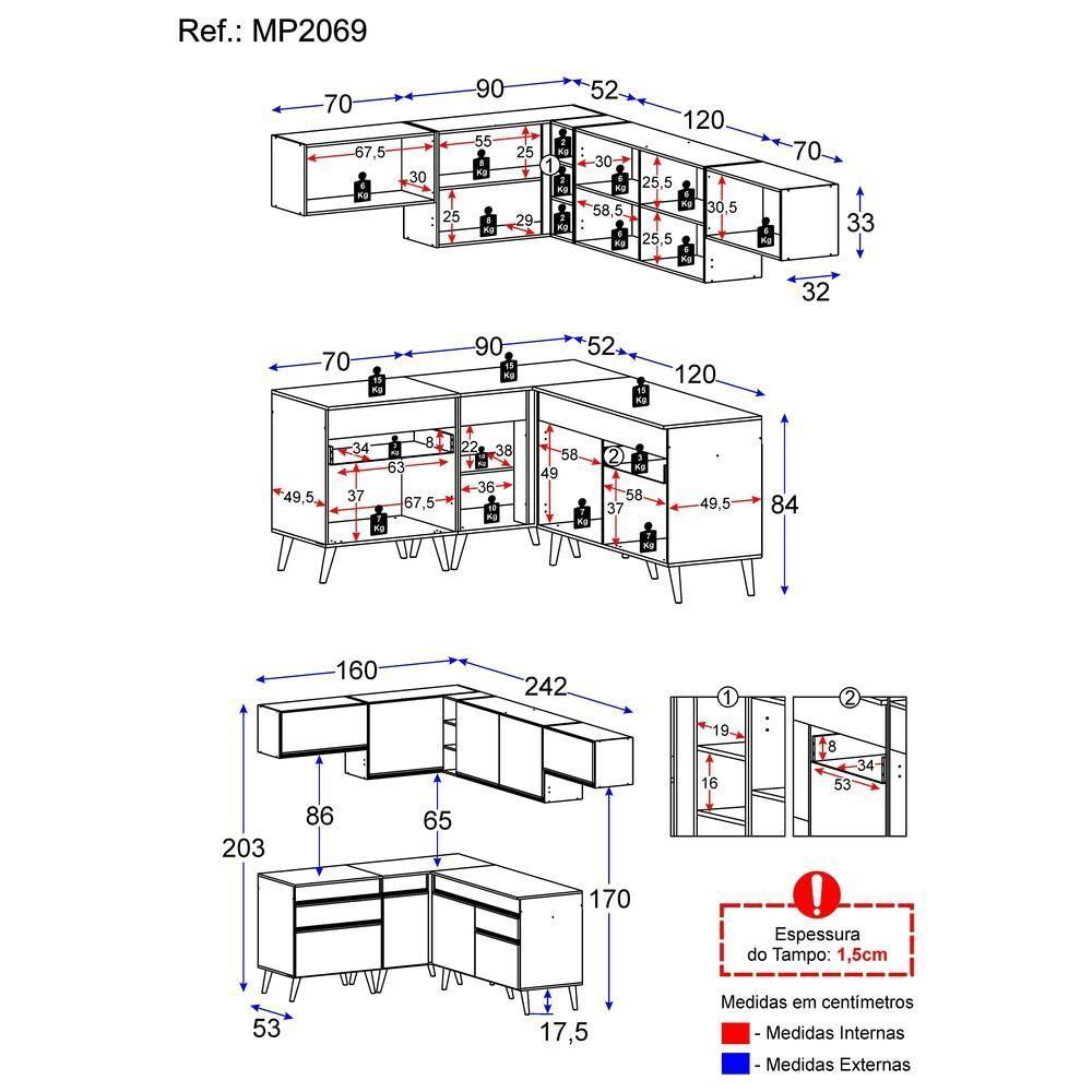 Cozinha Completa De Canto Veneza Gw Mp2069 Com Armário E Balcão Branca - 2