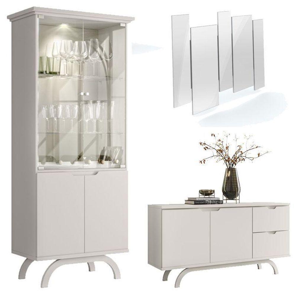 Cristaleira E Aparador Buffet Vicenza Com Espelho Isadora Off White – New Ceval - 1