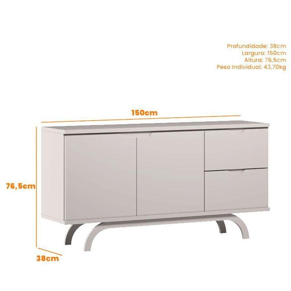 Cristaleira E Aparador Buffet Vicenza Com Espelho Isadora Off White – New Ceval - 6