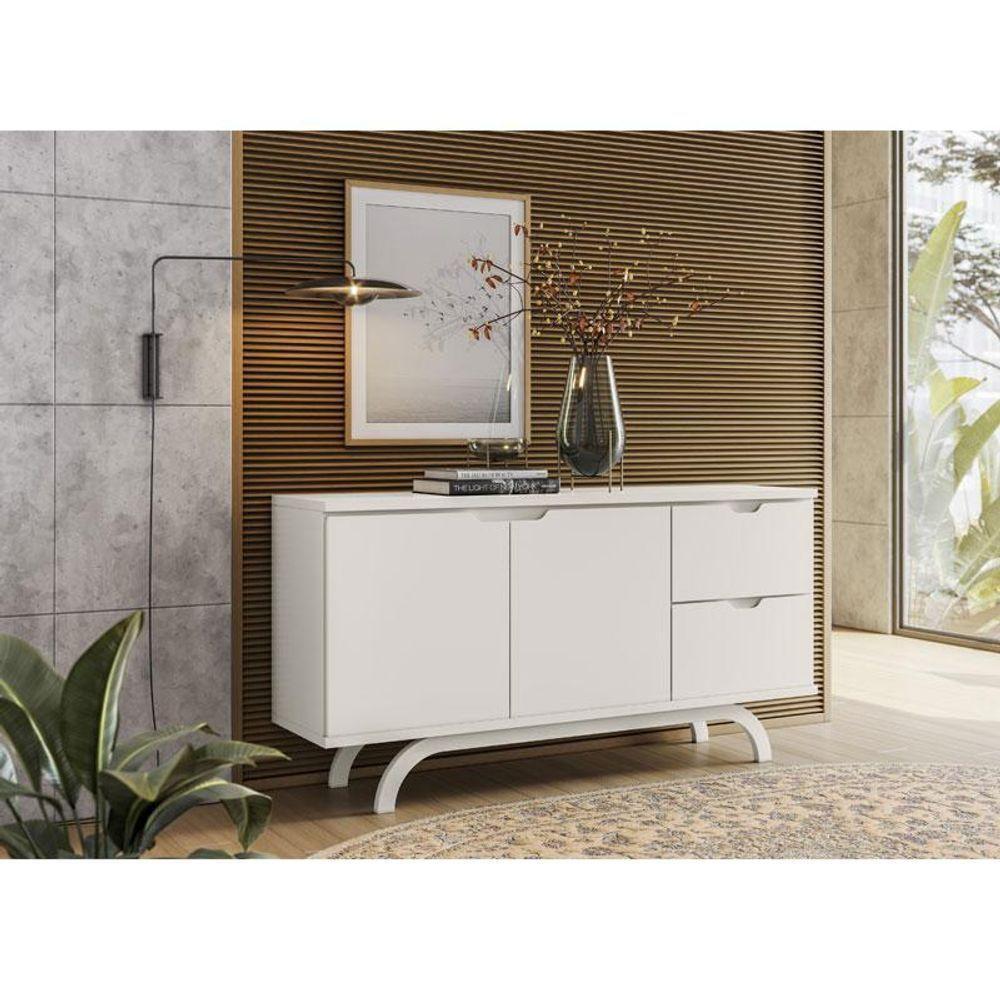 Cristaleira E Aparador Buffet Vicenza Com Espelho Isadora Off White – New Ceval - 7