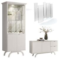 Cristaleira E Aparador Buffet Vicenza Com Espelho Isadora Off White – New Ceval - 1