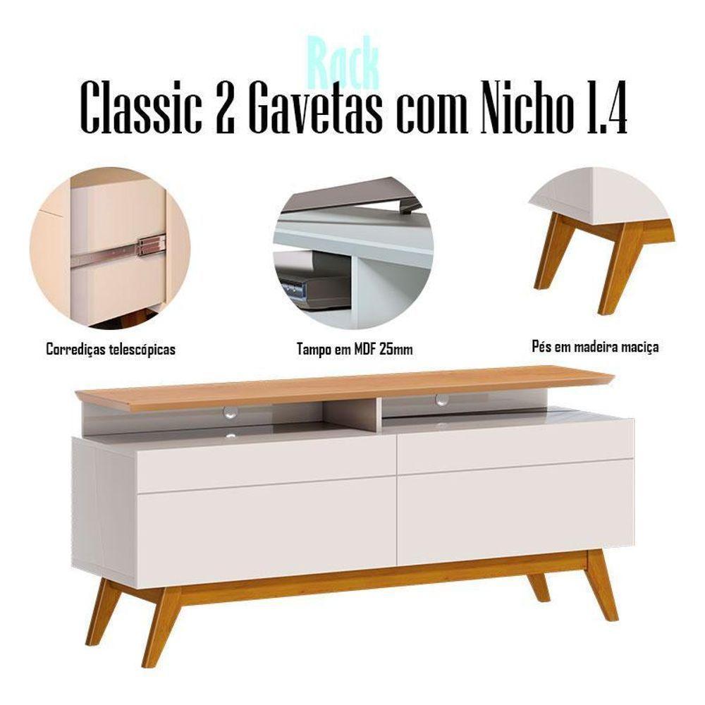 Rack Bancada Ambiente Classic 2 Gavetas Com Nicho 1.4 Off White Nature - Imcal - 4