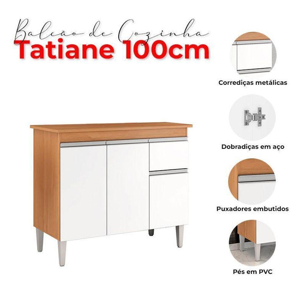 Balcão De Cozinha Ambiente Tatiane Com Tampo 100cm Amêndoa Branco - Ajl - 3