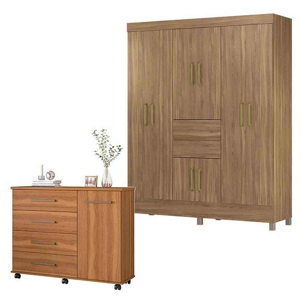 Cômoda Flora E Guarda Roupa Casal Munique Amêndola Touch - Demóbile - 1