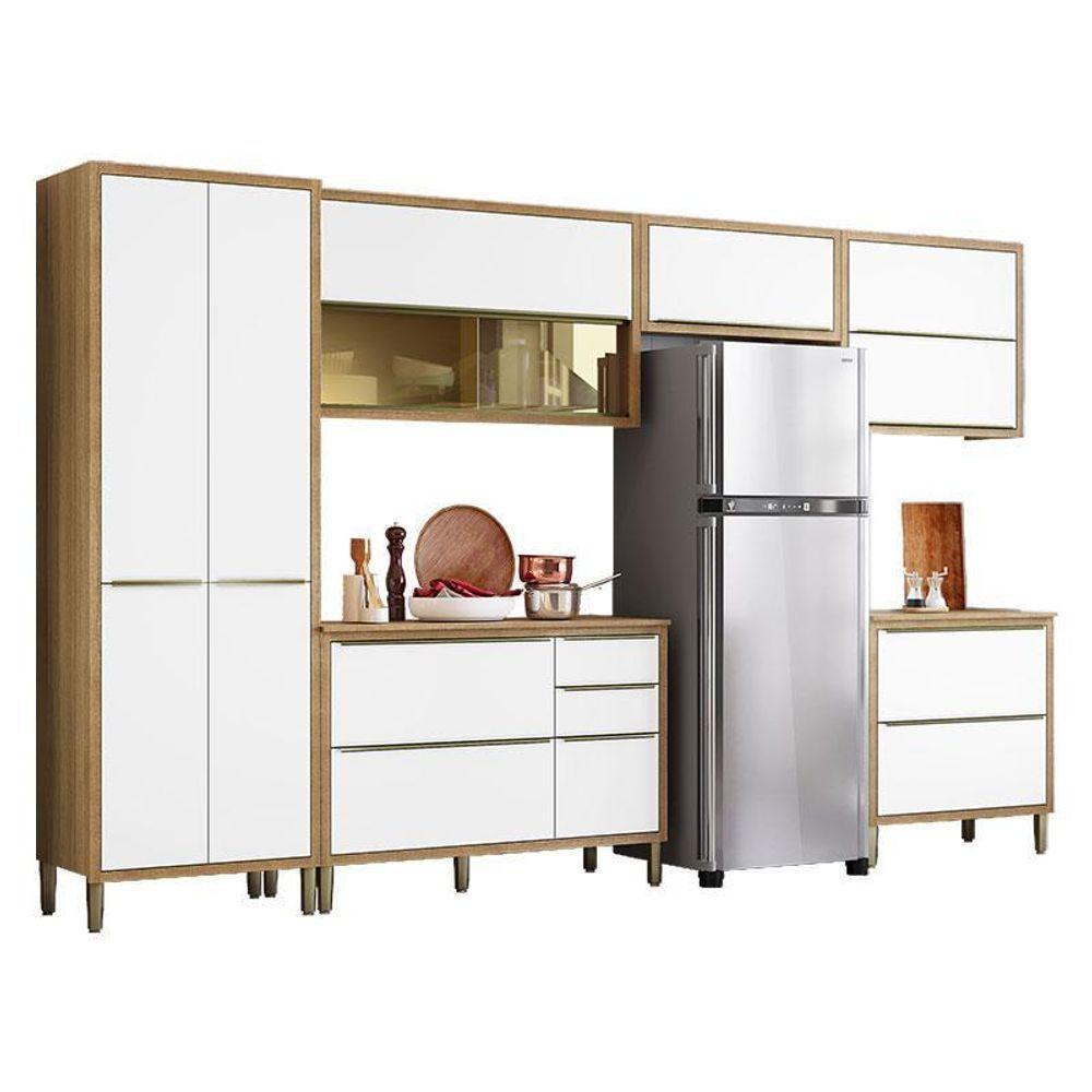 Cozinha Modulada Paola Composição 4 Carvalho Dakar Branco Brilho - Aramóveis - 1