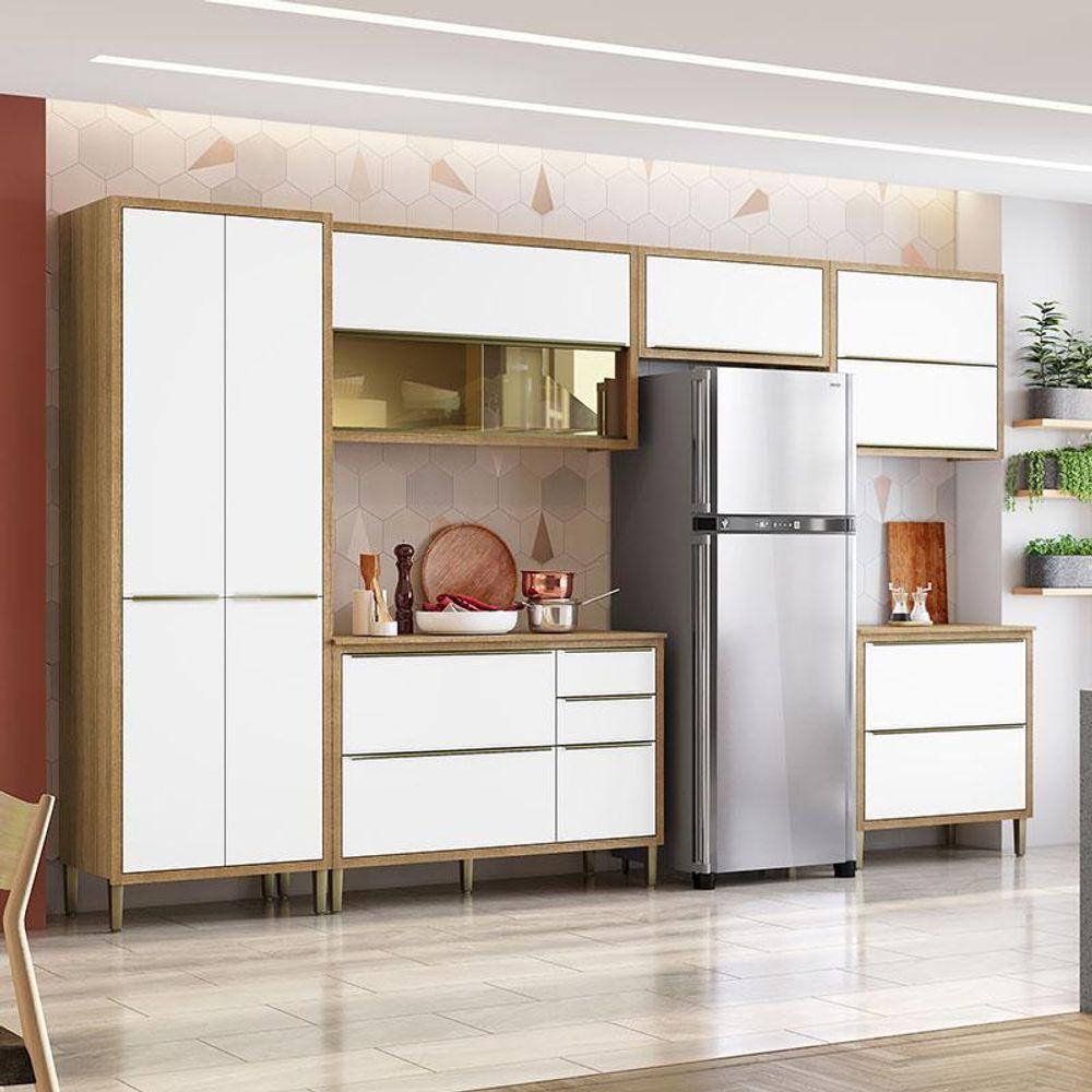 Cozinha Modulada Paola Composição 4 Carvalho Dakar Branco Brilho - Aramóveis - 2