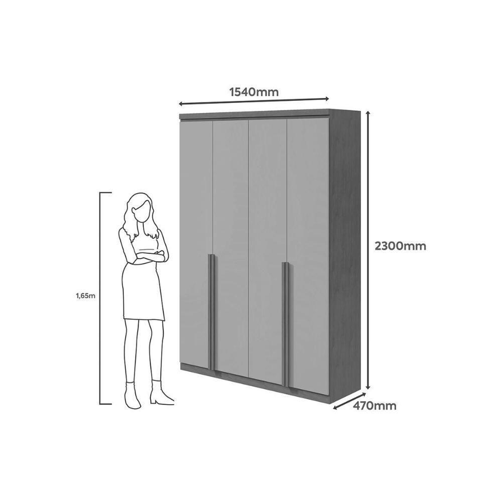 Guarda Roupa Solteiro 4 Portas (2 C- Espelho) E 2 Gavetas Alonzo Amêndoa - Lopas - 5
