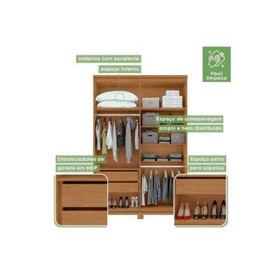 Guarda Roupa Solteiro Alonzo 4 Portas de Abrir 2 Gavetas Amêndoa MDF Lopas