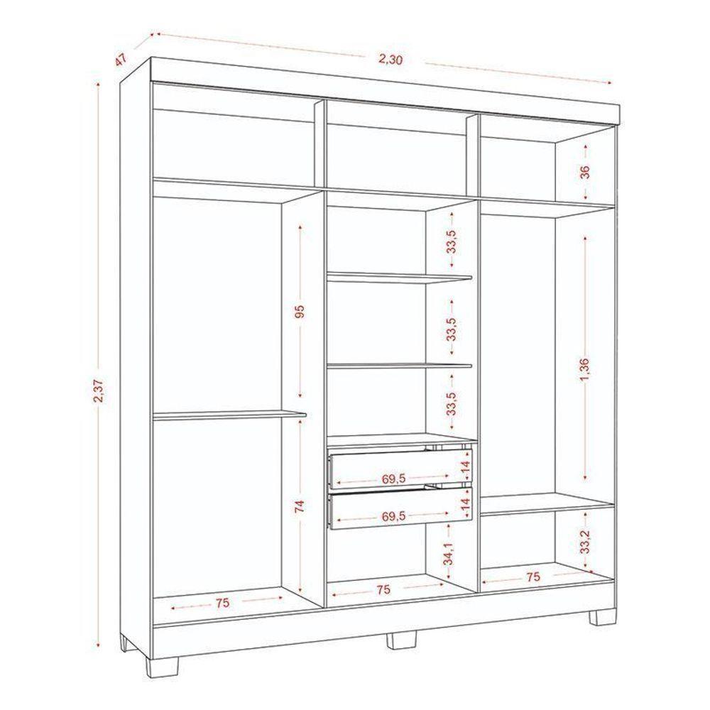 Guarda Roupa Casal 2030230 Com Multiuso 2000191 Atacama Grafite E Cômoda Sevilha Atacama - Aramóveis - 4