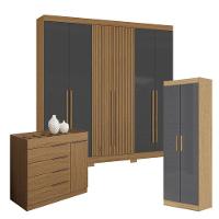 Guarda Roupa Casal 2030230 Com Multiuso 2000191 Atacama Grafite E Cômoda Sevilha Atacama - Aramóveis - 1