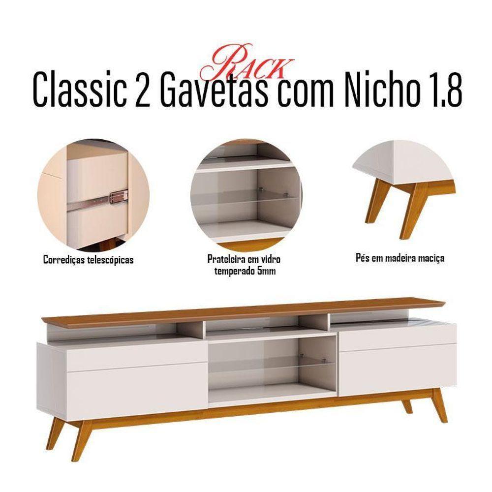 Rack Bancada Classic 2 Gavetas Com Nicho 1.8 Off White Freijó Touch - Imcal - 3