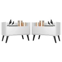 Kit C/ 2 Mesas De Cabeceira 80 Cm C/ Pés Retrô Branca/preta - 5