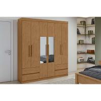 Guarda Roupa Solteiro 6 Portas (2 C- Espelho) E 4 Gavetaszeus Amêndoa - Lopas - 1