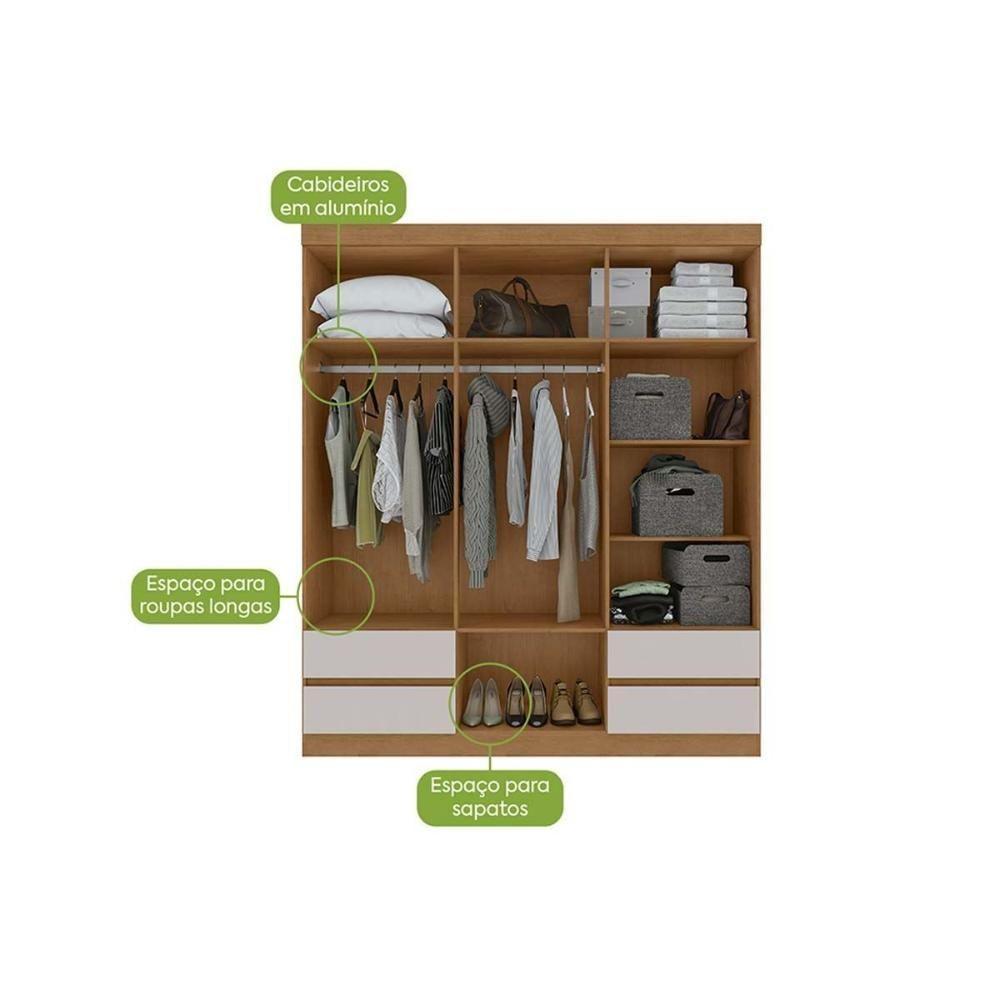 Guarda Roupa Solteiro 6 Portas (2 C- Espelho) E 4 Gavetaszeus Amêndoa-off White - Lopas - 3