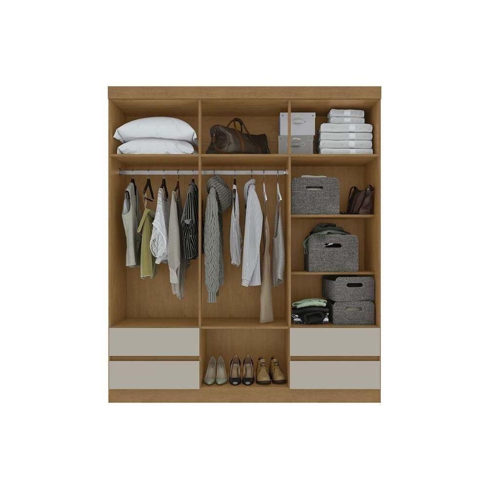 Guarda Roupa Solteiro 6 Portas (2 C- Espelho) E 4 Gavetaszeus Amêndoa-off White - Lopas - 5