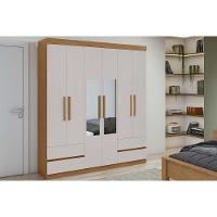Guarda Roupa Solteiro 6 Portas (2 C- Espelho) E 4 Gavetaszeus Amêndoa-off White - Lopas - 1