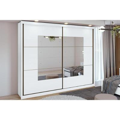 Guarda Roupa Casal Toronto 2 Portas de Correr 6 Gavetas Branco MDF com Espelho