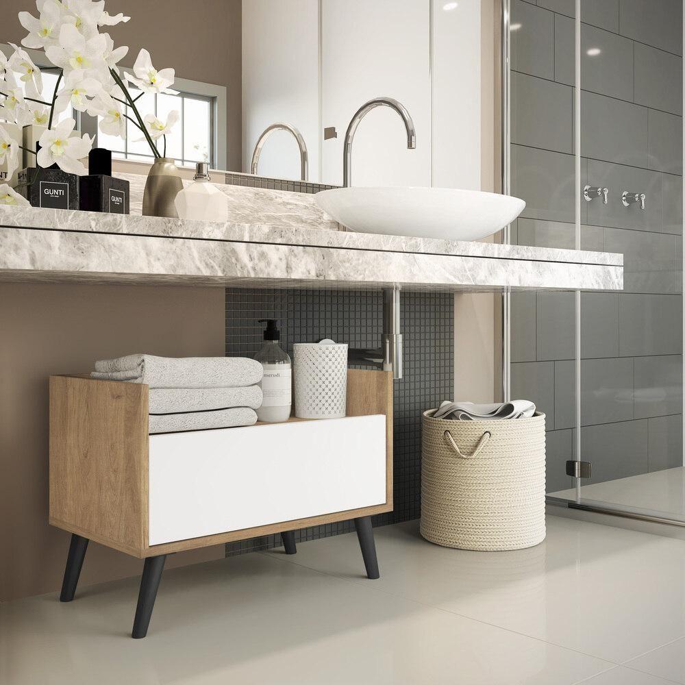 Gabinete Armário Banheiro 80Cm Retrô Multimóveis V5000 Rustic/Branco/Preto Rustic/Branco/Preto - 2