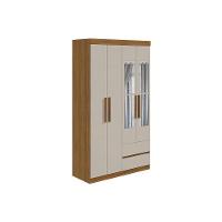 Guarda Roupa Solteiro 4 Portas E 2 Gavetas C- Espelho Zeus Amêndoa-off White - Lopas - 4