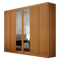 Guarda Roupa Casal 6 Portas New Braga Ripado Com Espelho Cinamomo – Leifer Móveis - 1