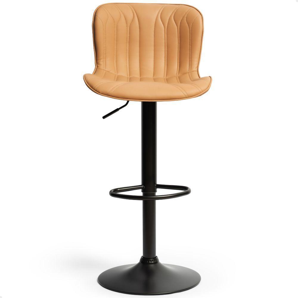 Banqueta Alta Para Cozinha Estofada Giratória Encosto Bar Caramelo - 1