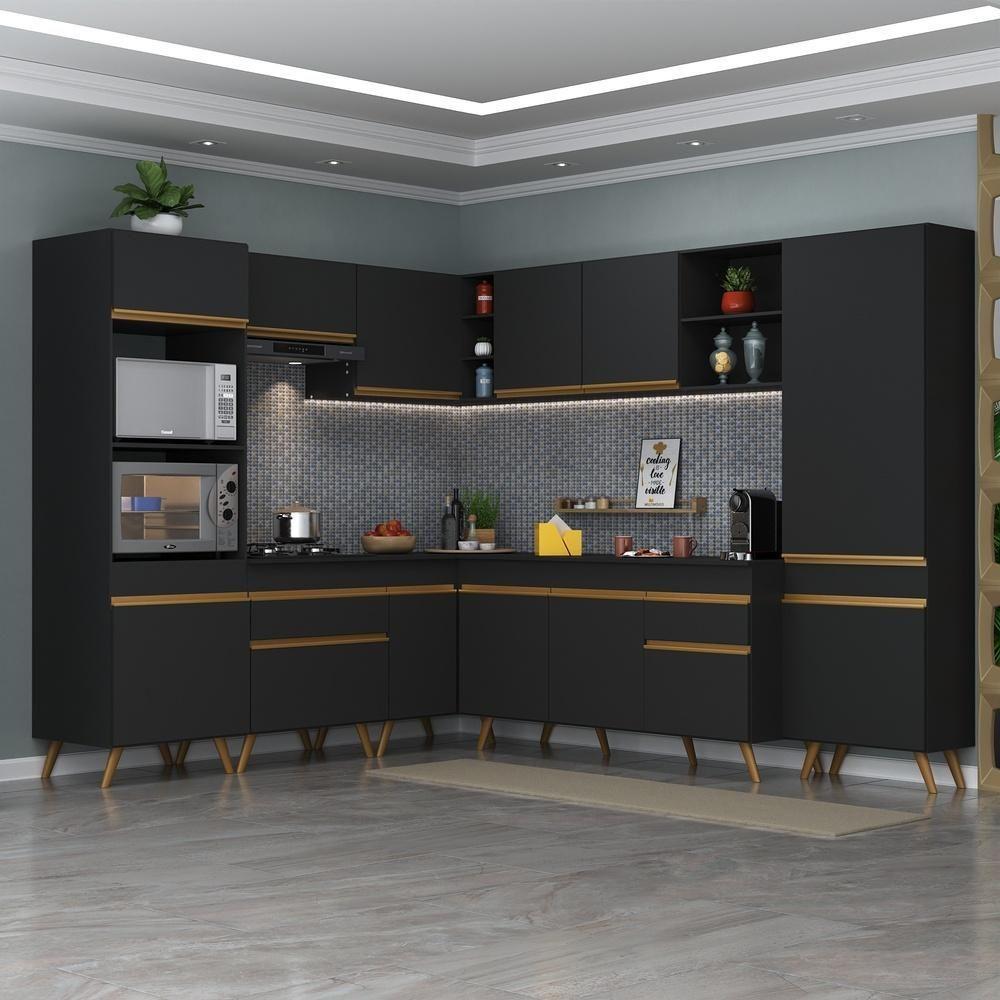 Cozinha Completa De Canto Veneza Gb Mp2047 Com Armário E Balcão Preta - 2
