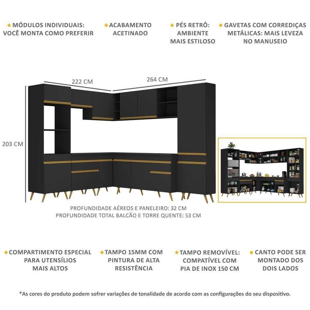 Cozinha Completa De Canto Veneza Gb Mp2047 Com Armário E Balcão Preta - 3
