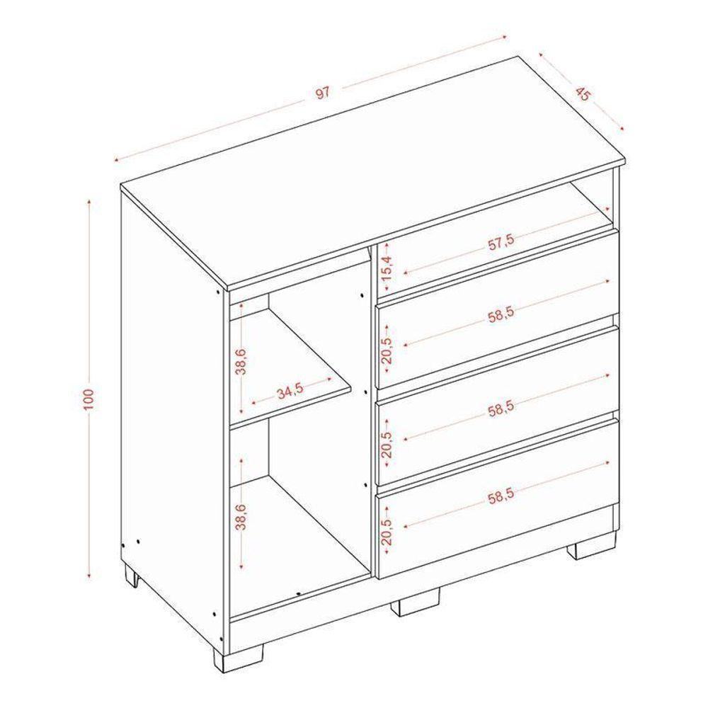 Guarda Roupa Casal 2030240 Com Armário Multiuso 2000191 Atacama Grafite E Cômoda 2014143 Atacama - Aramóveis - 10