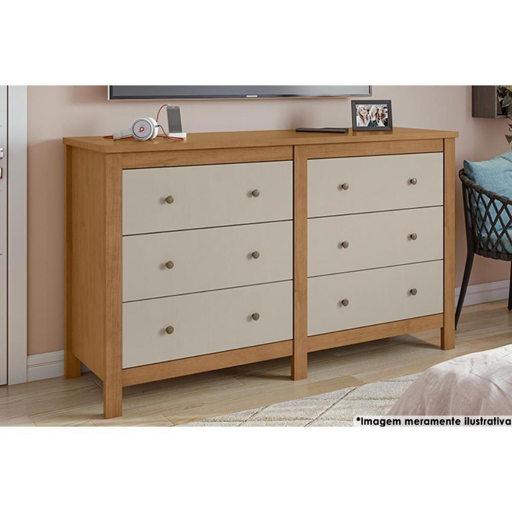 Cômoda De Quarto Horizontal Maggiore C- 6 Gavetas Amêndoa-off White - Lopas - 1