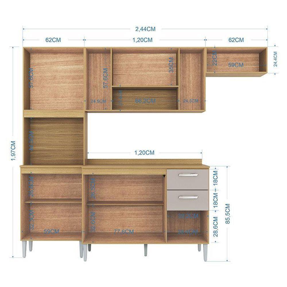 Cozinha Lavínia Balcão Com Tampo Damasco Off White - Poquema - 4