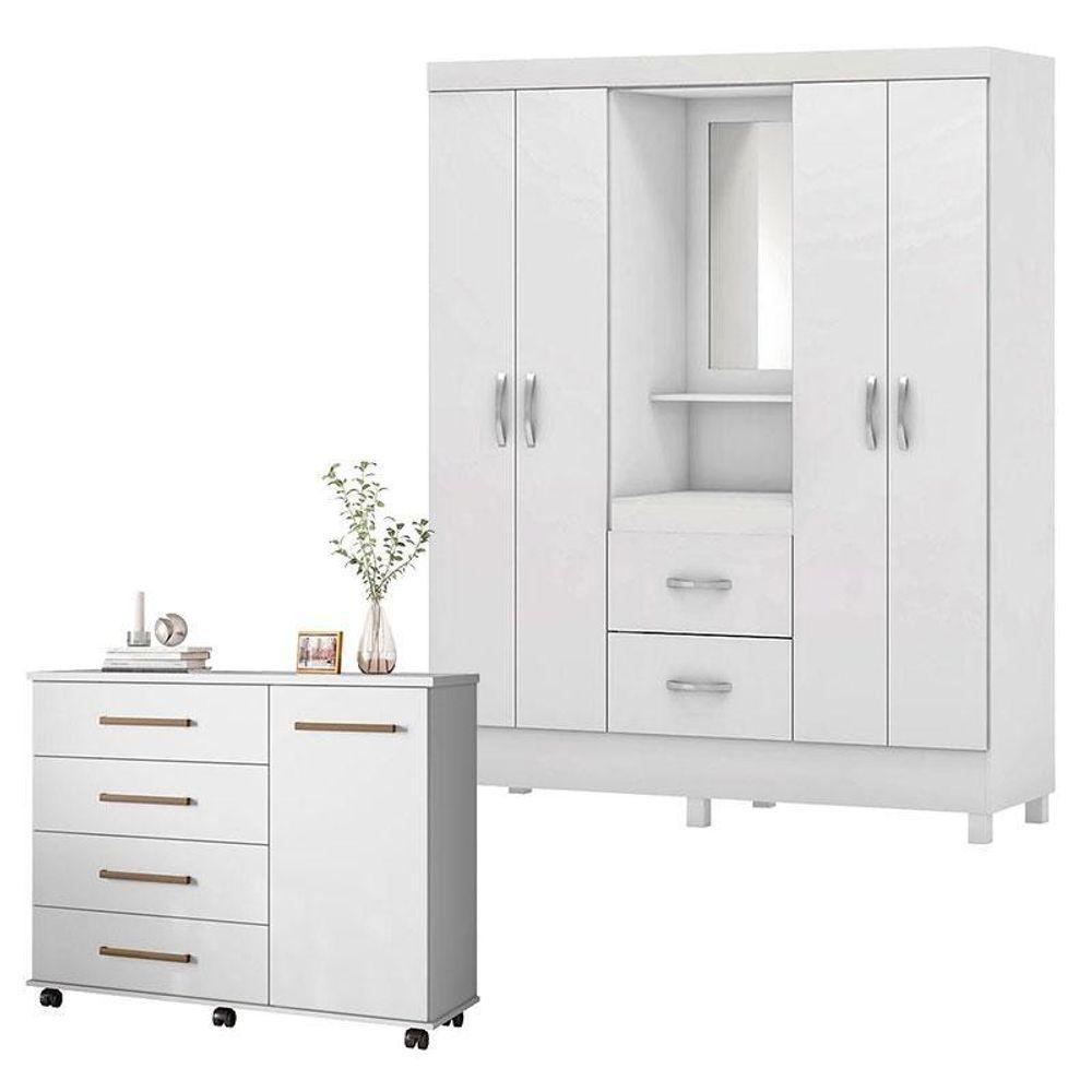 Cômoda Flora E Guarda Roupa Casal Lord Branco Flex - Demóbile - 1