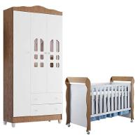 Berço Americano Mirelle E Guarda Roupa New Selena 3 Portas Branco Acetinado Amadeirado – Carolina Móveis - 1