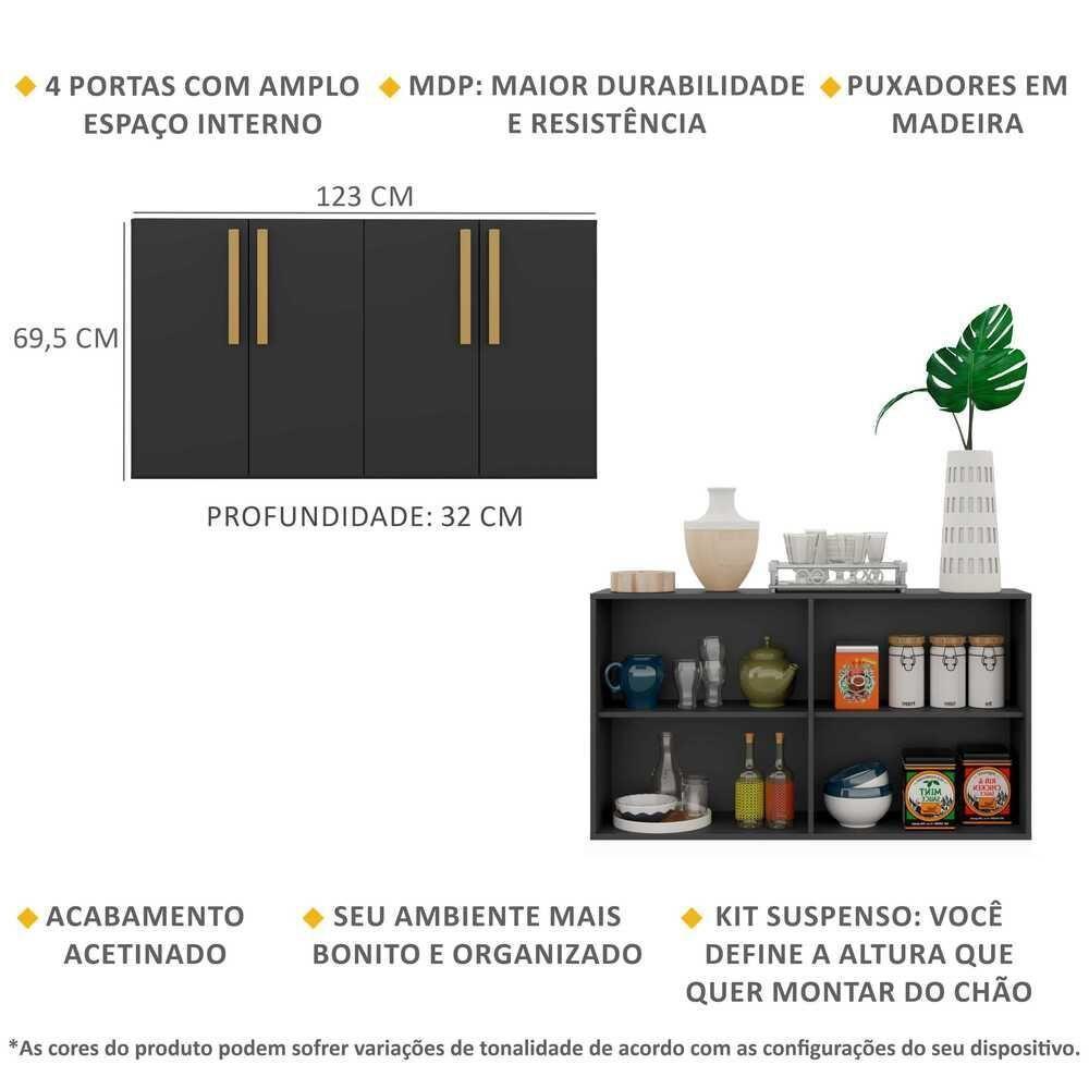 Aparador Buffet 4 Portas Suspenso Viena Preto/natural - 8
