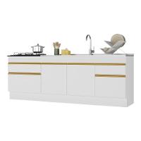 Kit Com 2 Balcões De Cozinha 150cm E 70cm Com Rodapé Veneza Multimóveis V2108 Branco/dourado Branco/dourado - 1