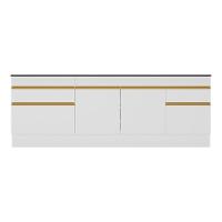 Kit Com 2 Balcões De Cozinha 150cm E 70cm Com Rodapé Veneza Multimóveis V2108 Branco/dourado Branco/dourado - 2