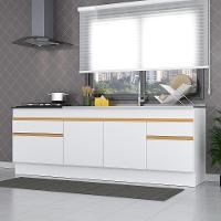 Kit Com 2 Balcões De Cozinha 150cm E 70cm Com Rodapé Veneza Multimóveis V2108 Branco/dourado Branco/dourado - 5