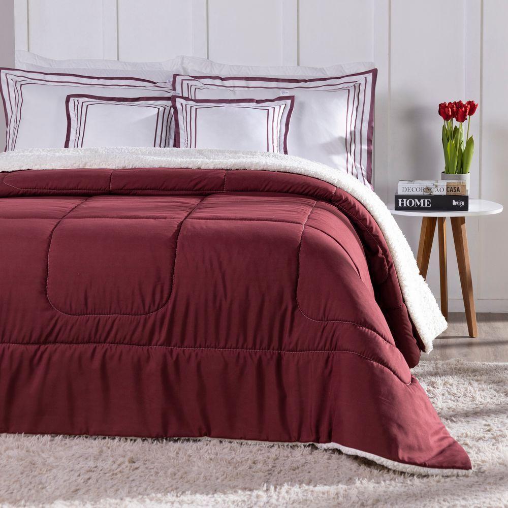 Kit 5 Pçs Coberdrom Casal Queen Soft Hipercal 400 Fios Dupla Face Vermelho - 4