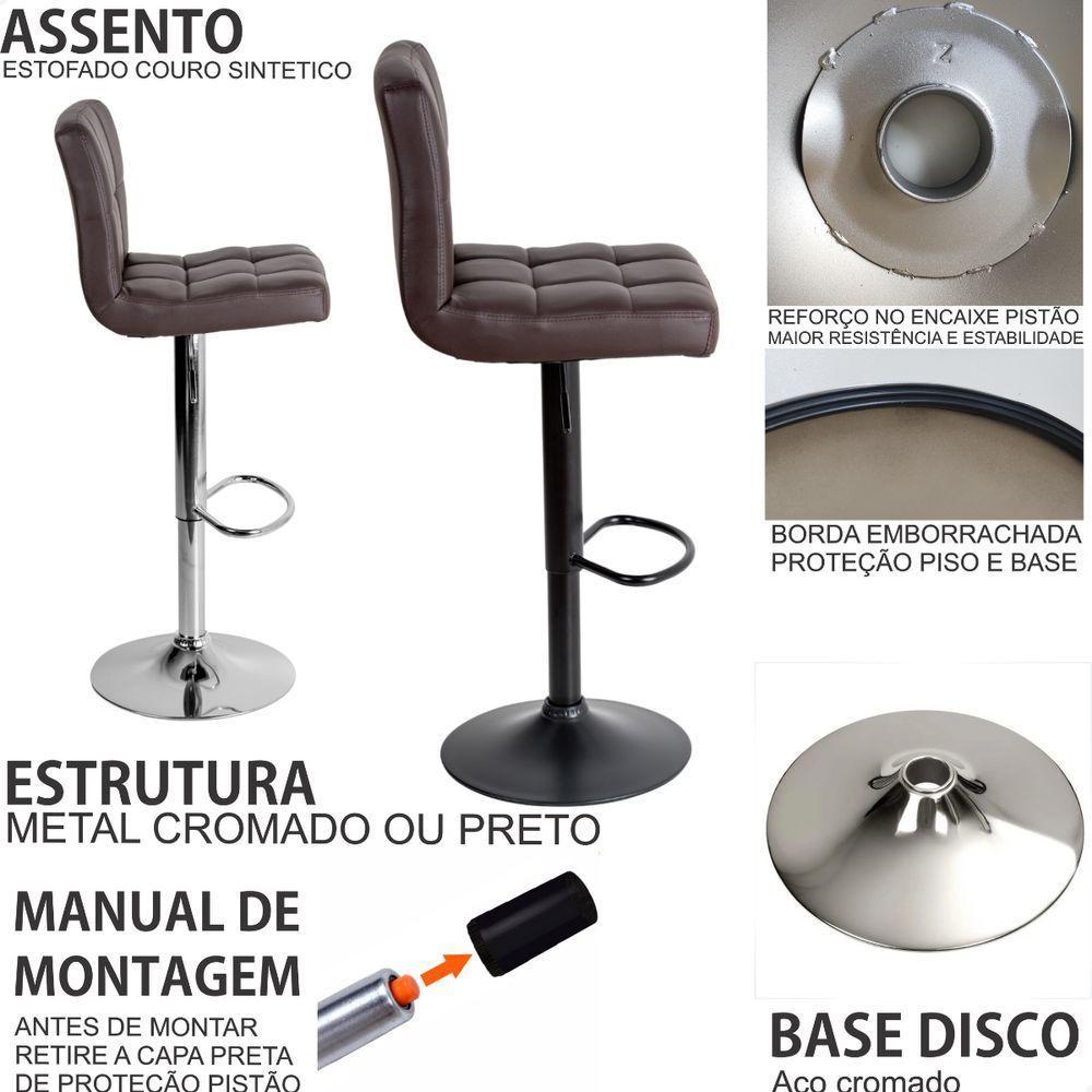 Banquetas Gomos Confort Giratória Estofada Cozinha Kit 04 Un Marrom Café - 9