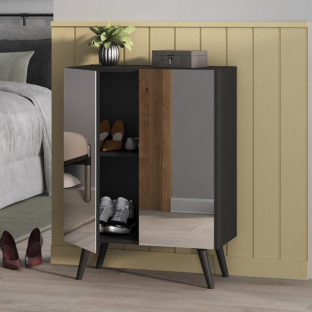 Sapateira 2 Portas Retrô Com Espelho Nina Multimóveis V6012 Preta Preto - 6