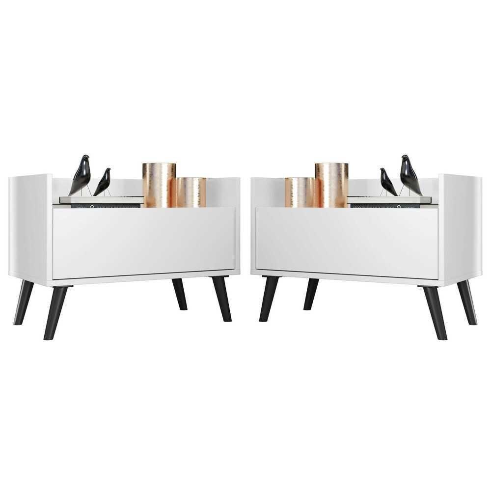 Kit com 2 Mesas de Cabeceira 60 Cm com Pés Retrô Branca - 1